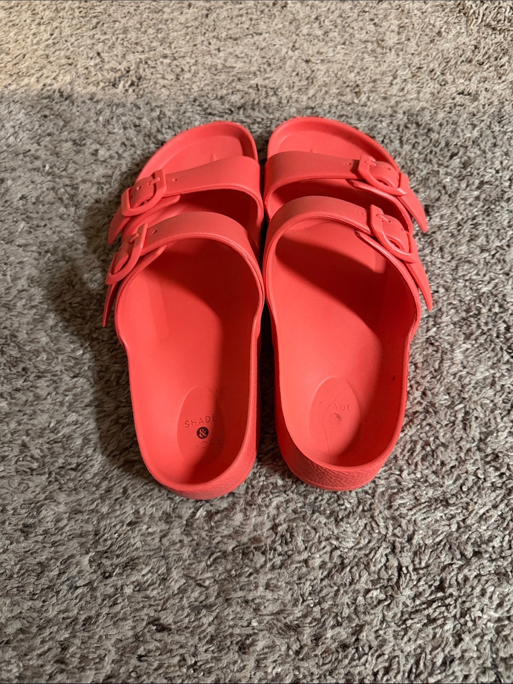 Shade & Shore Coral Pink Dual-Buckle Slide Sandals
